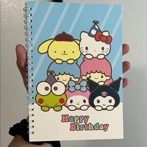 Sanrio Happy Birthday Spiral Notebook - Blue and White